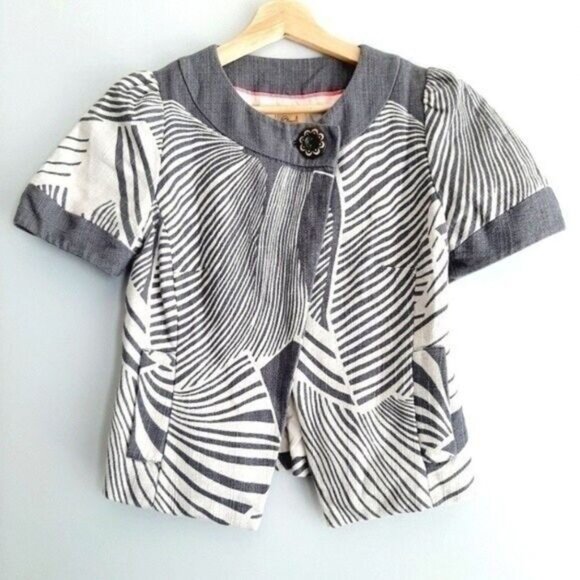 TAIKONHU Anthropologie Flights Of Fancy Short Sleeve Crop Jacket Sz 4 - Picture 2 of 15